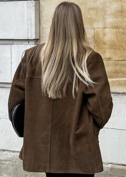 Brushed Velvet Suede Jacket Retro Lapel Style