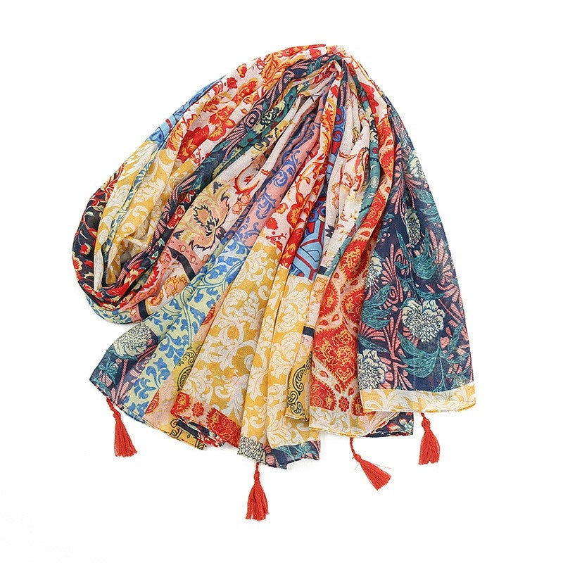 Fashion Colorful Printed Fringe Scarf