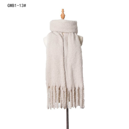 Winter Tassel Thickened Solid Color Scarf Shawl