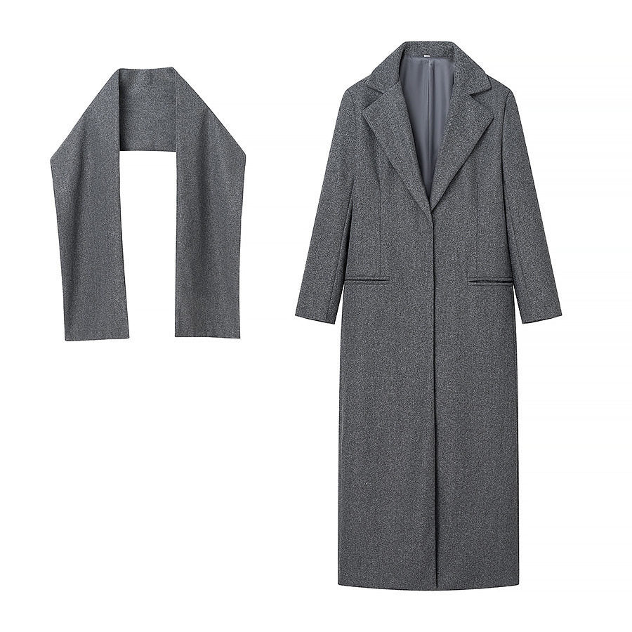 Scarf Integrated Wool Coat