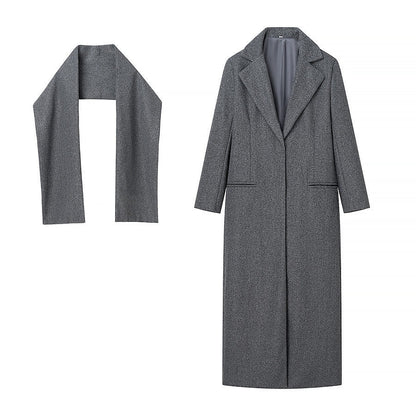 Scarf Integrated Wool Coat
