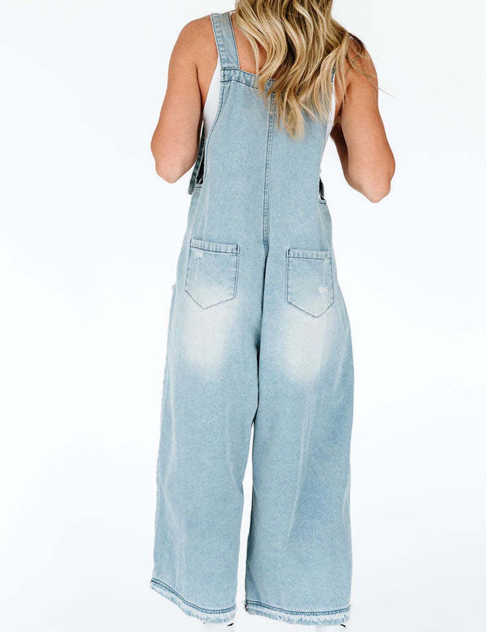 Distressed Rippd Loose Wide Leg Bib Overalls