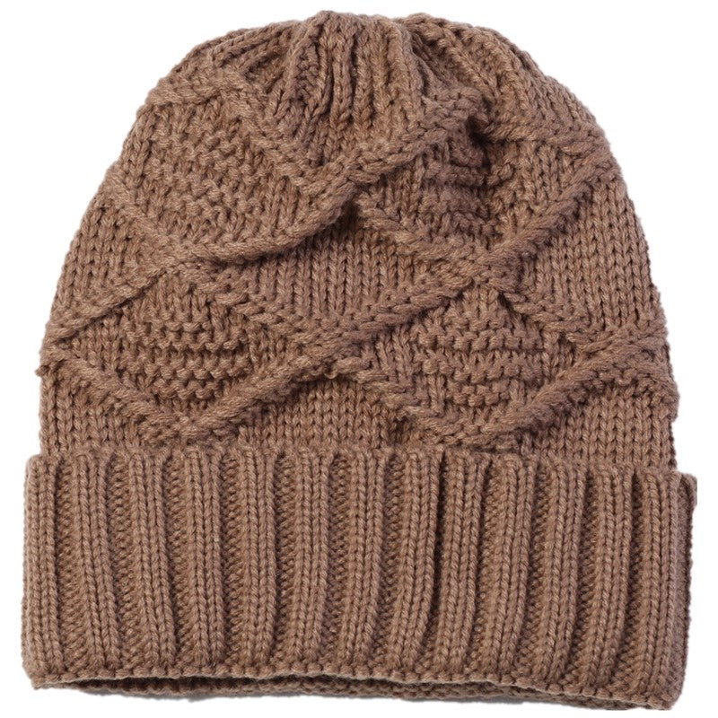 Men's Knitted Diamond Pattern Ear Warmer Hat