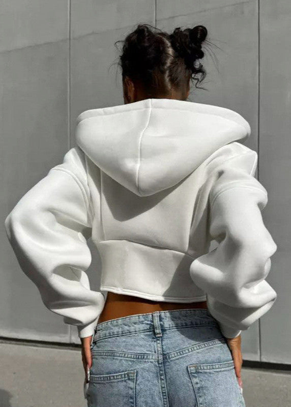 Structured Cropped Polyester Fleece Hoodie