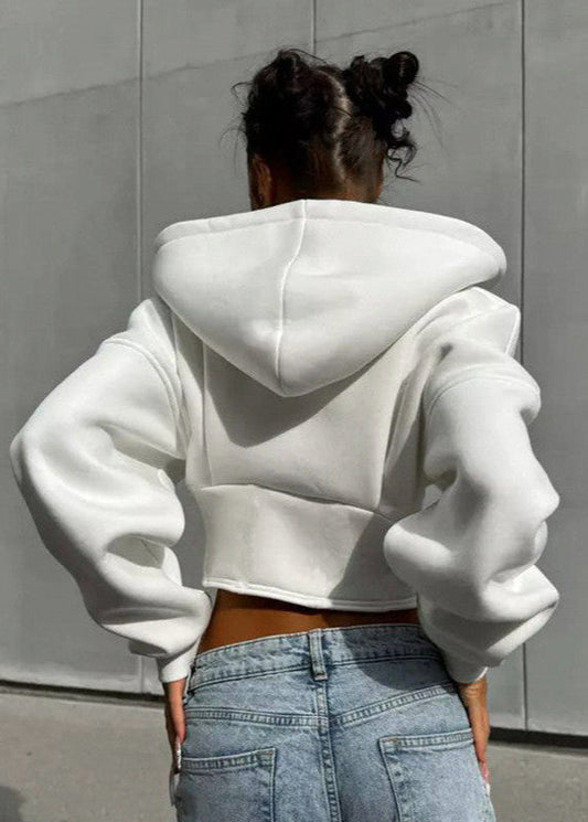 Structured Cropped Polyester Fleece Hoodie