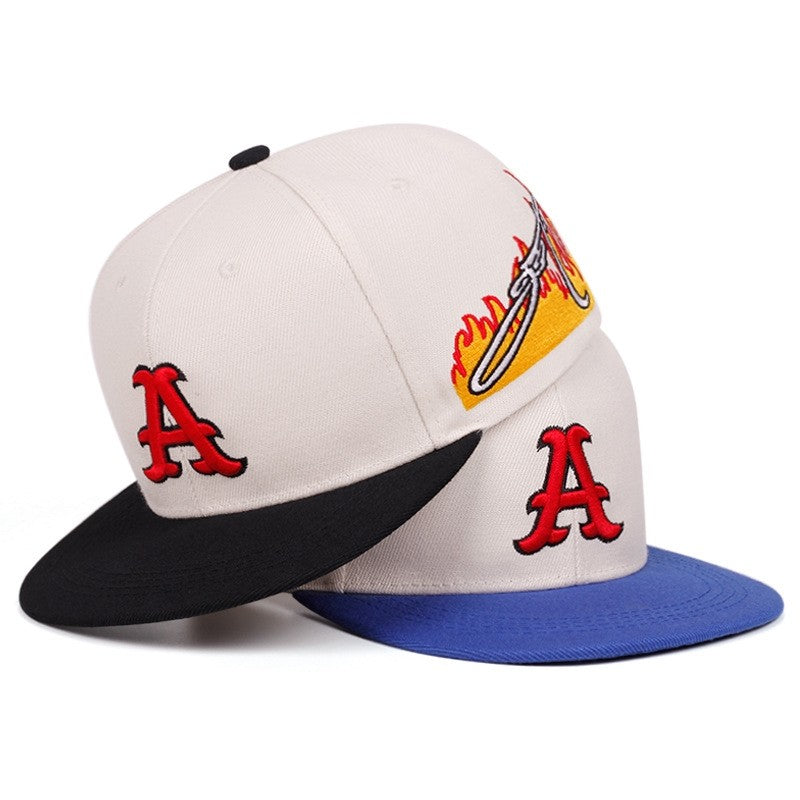 Red Letter Flat Brim Baseball Cap Unisex Outdoor Sun Hat