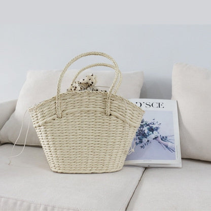 Polka Dot Drawstring Woven Handbag