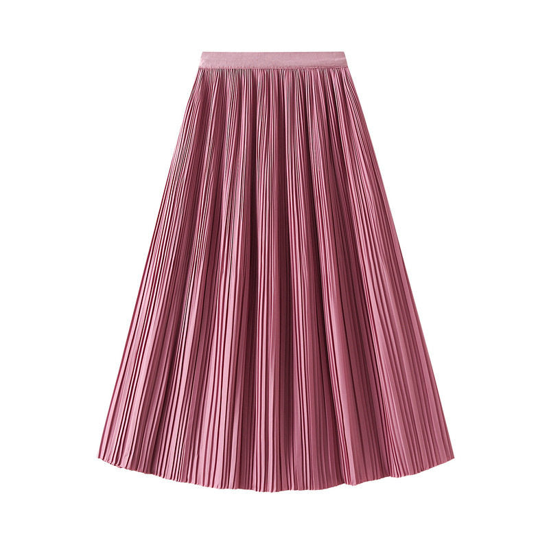 Solid Color Midi Pleated Skirt
