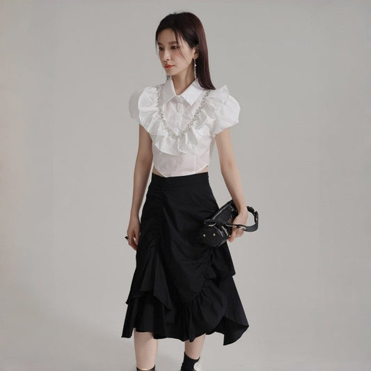 Pleated Lotus Hem Skirt