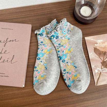 Rufia - Floral Ruffle Trim Ankle Socks