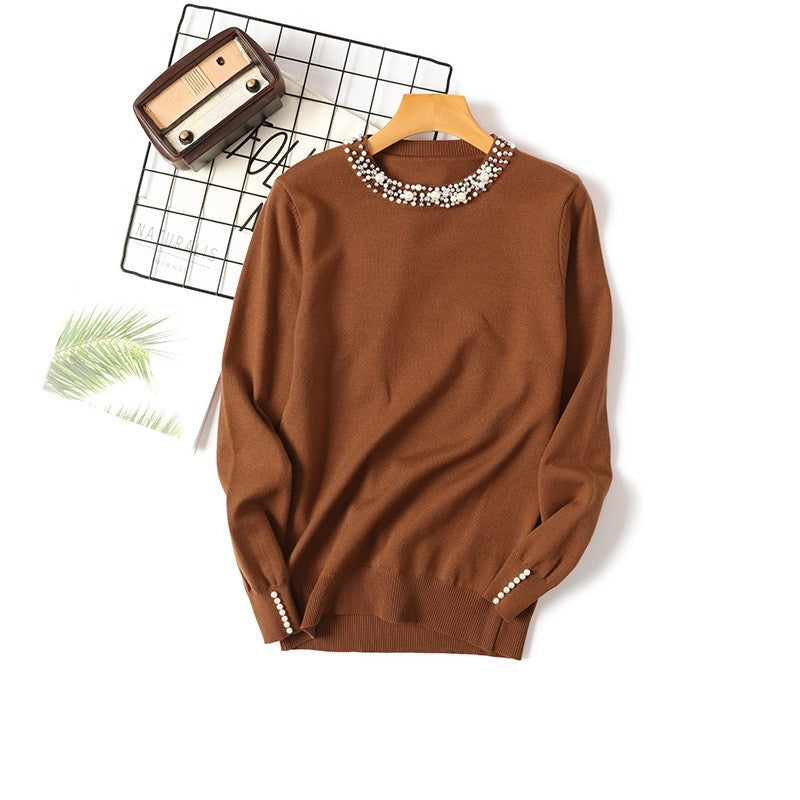 Beaded Crew Neck Pullover Sweater