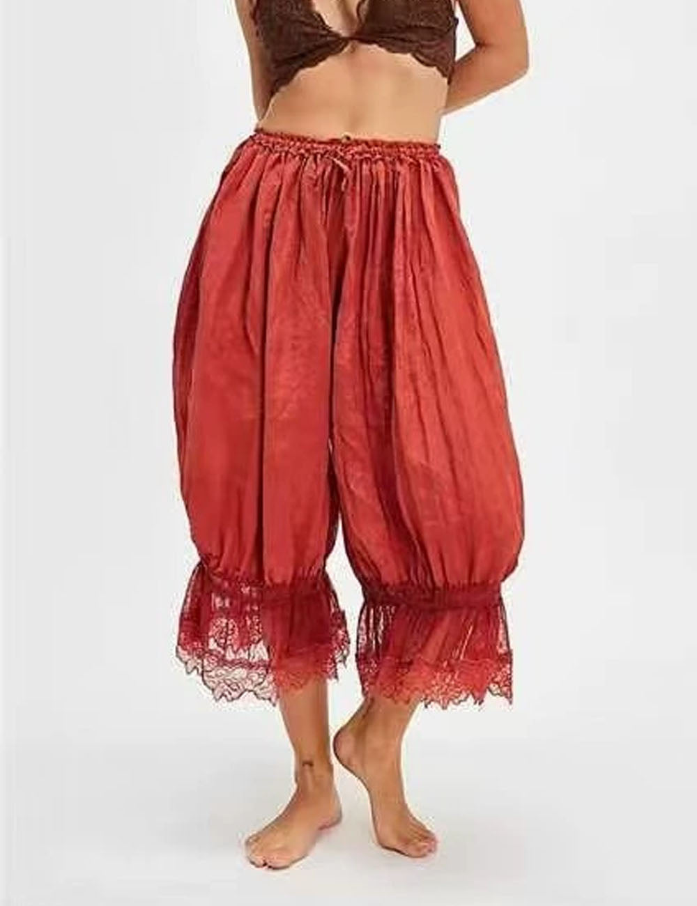 Hollow Lace Tie Front Sleepwear Pants