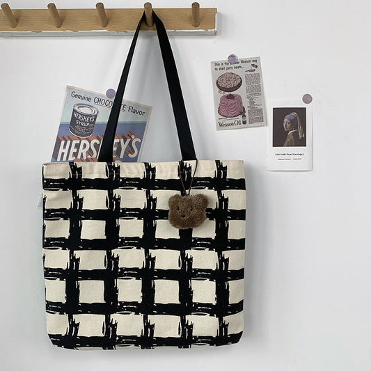 Simple Artistic Plaid Zipper Canvas Bag