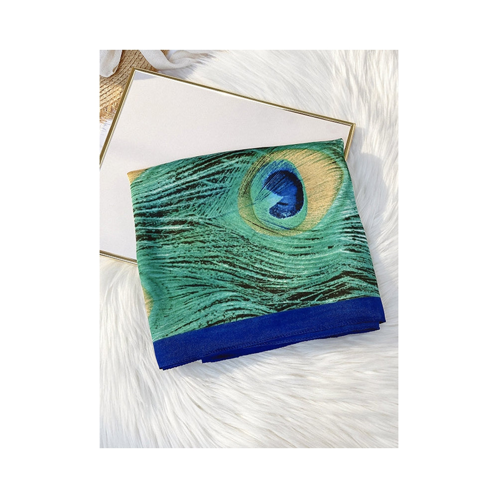Peacock Feathers Print Silk Imitation Scarf