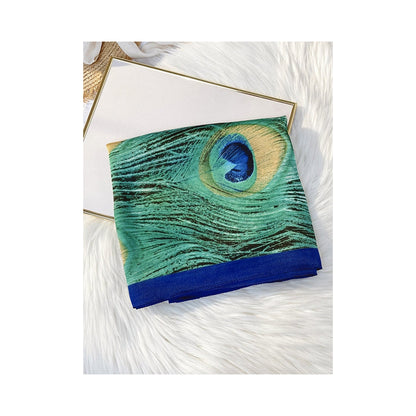 Peacock Feathers Print Silk Imitation Scarf