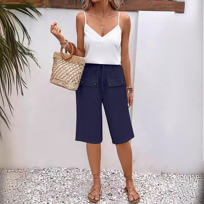 Solid Color Loose Fit Cargo Shorts