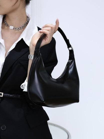 Solid Color Zipper Moon Shoulder Strap Armpit Bags