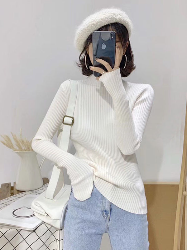 9 Colors Knitting Split-Joint Solid Color High-Neck Sweater