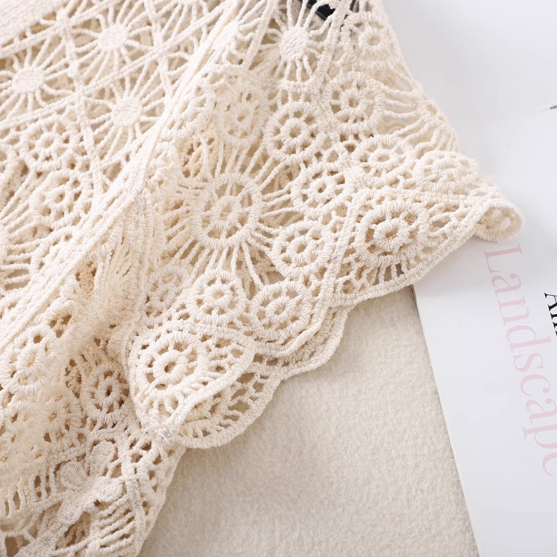 Crosa - Crochet Hollow-Out Short-Sleeve Cardigan
