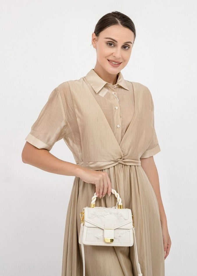 Mini Top Handle Bag Polyurethane Faux Leather Lace Detail