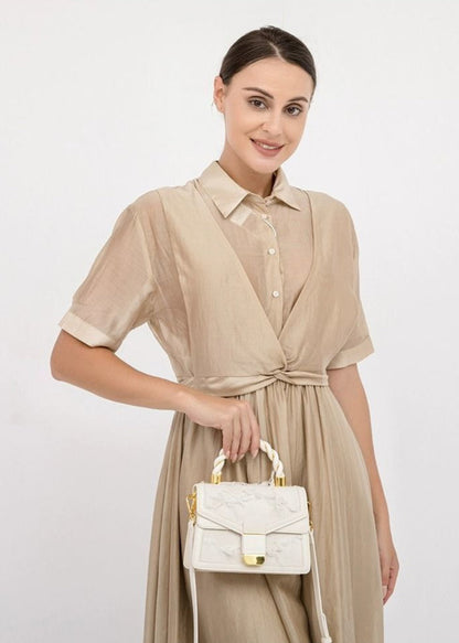 Mini Top Handle Bag Polyurethane Faux Leather Lace Detail