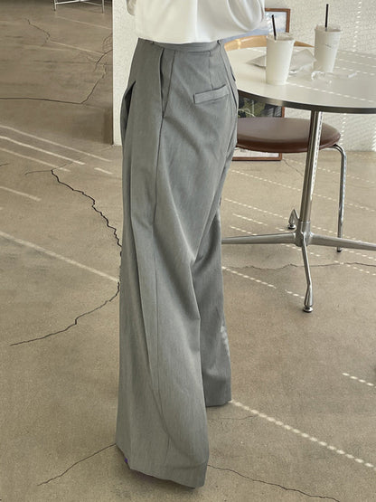 Wide Leg Pockets Solid Color Zipper Casual Pants Bottoms