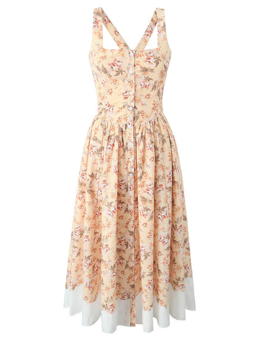 Elegant Square Neck Flower Print Maxi Dresses