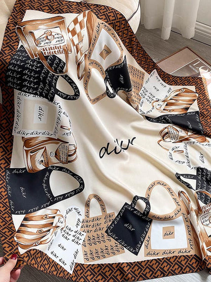 Vintage Letter Printed Square Shawl Scarf