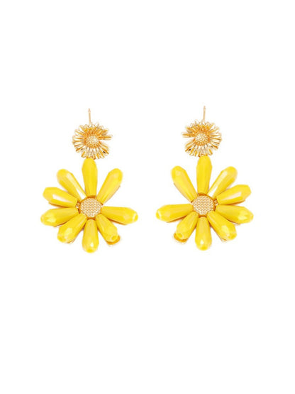 Earwish - Yellow Flower Crystal Bead Earrings