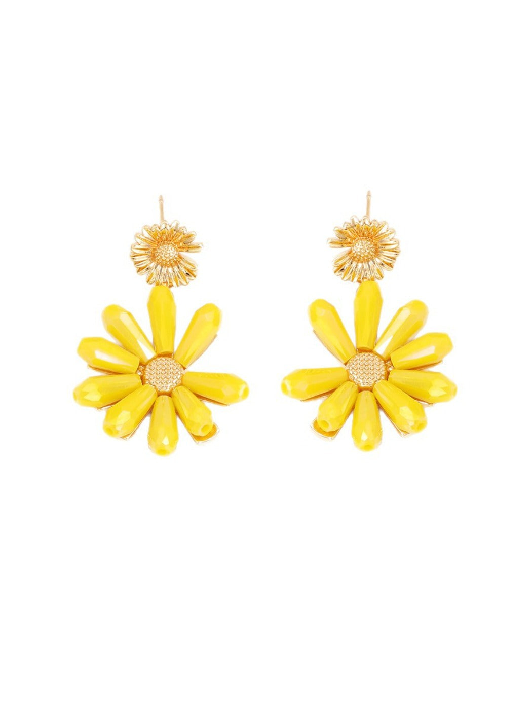 Earwish - Yellow Flower Crystal Bead Earrings