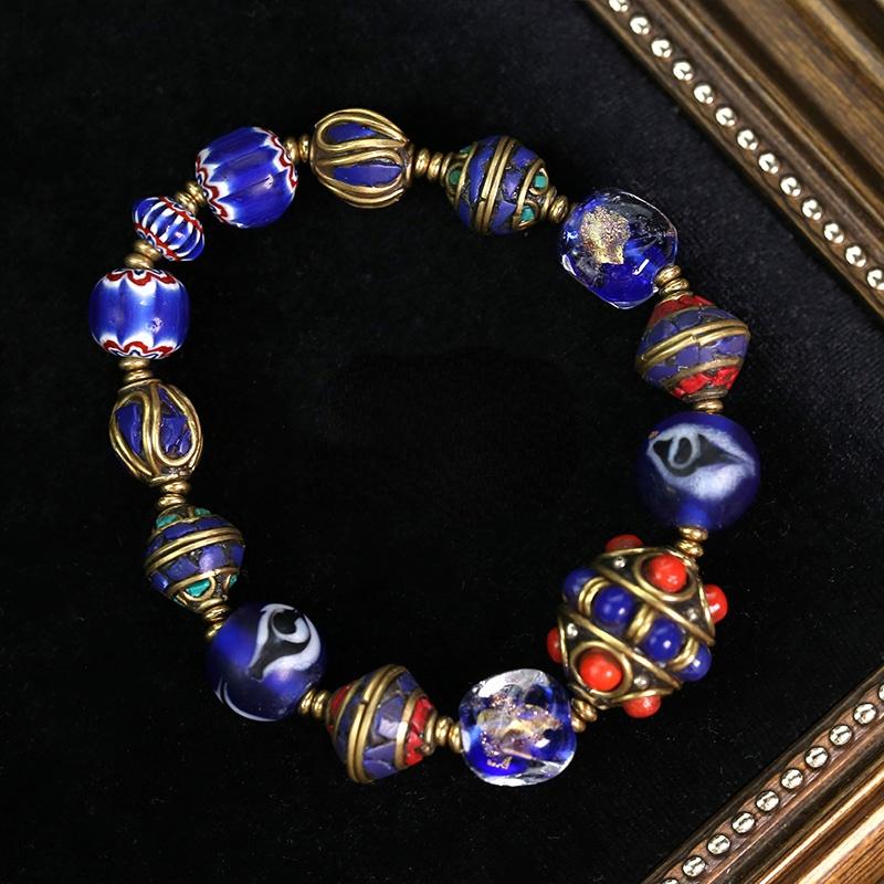 Original Design Retro Nepal Ancient Method Tibetan Beads Transfer Beads Glass Bracelet