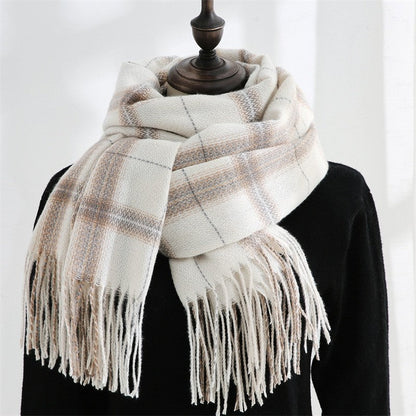 Plaid Fringe Warm Scarf