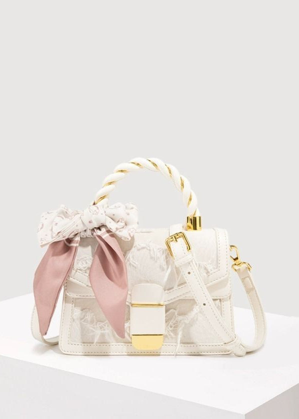 Mini Top Handle Bag Polyurethane Faux Leather Lace Detail