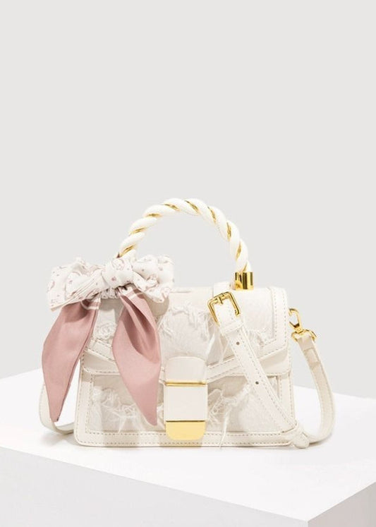 Mini Top Handle Bag Polyurethane Faux Leather Lace Detail
