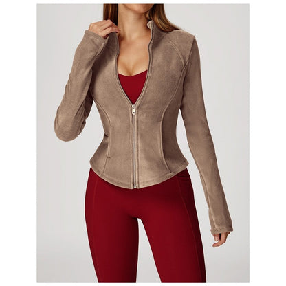 Solid Color Slim Fit Fleece Jacket
