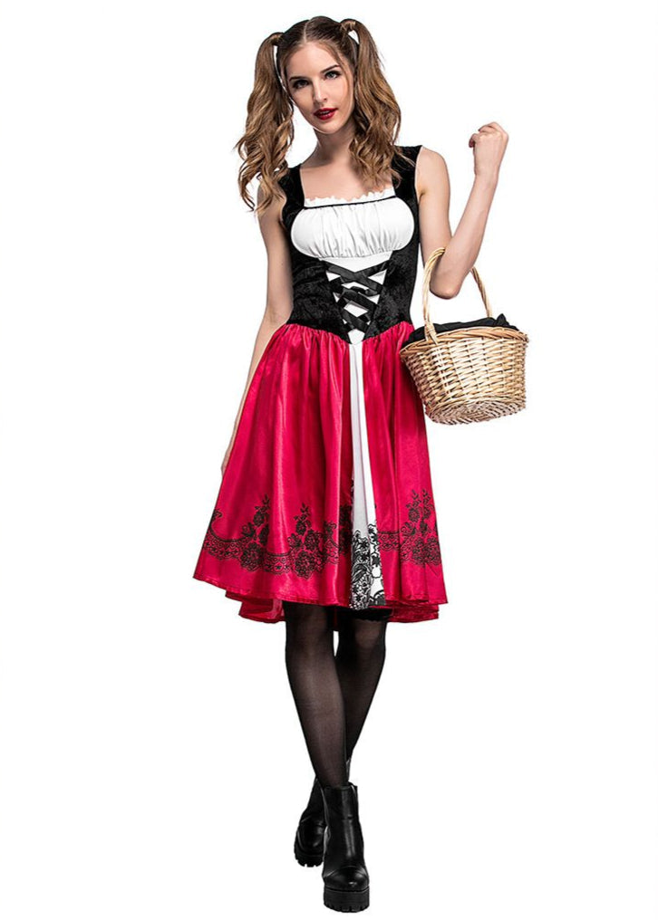 Red Riding Hood Costume Dress With Satin Cape