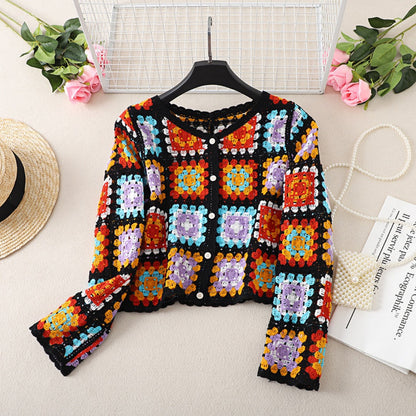 Crosa - Vintage V-Neck Hollow Knit Sweater