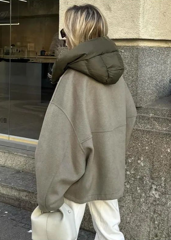 Oversized Hooded Zip Jacket With Padded Collar