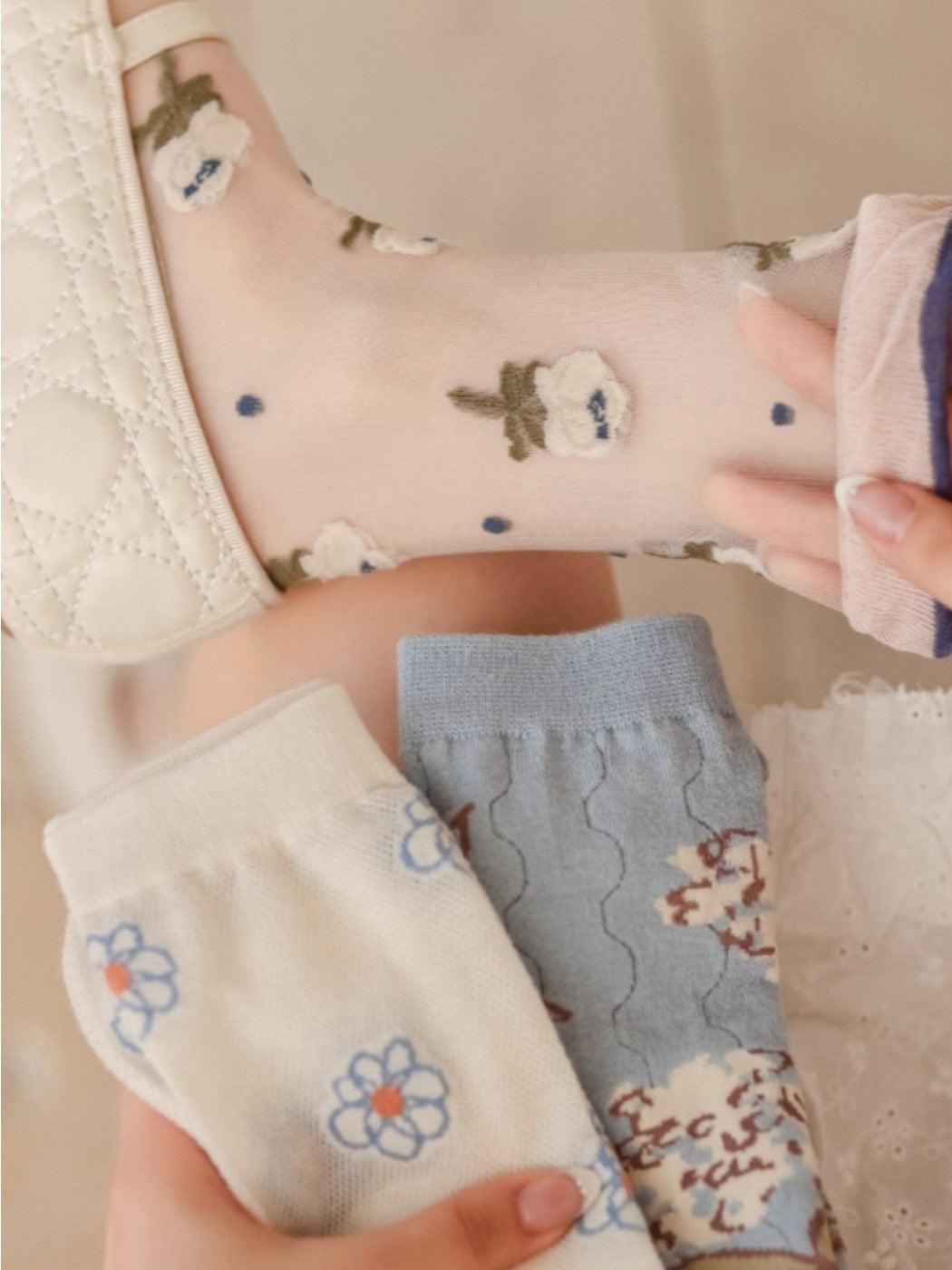 Rufia - Vintage Blue Crew Socks
