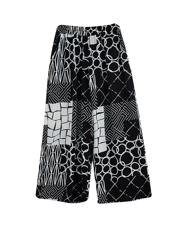 Oversize Short Sleeves Printed Lapel Pants Shirts Tops Two Pieces Set