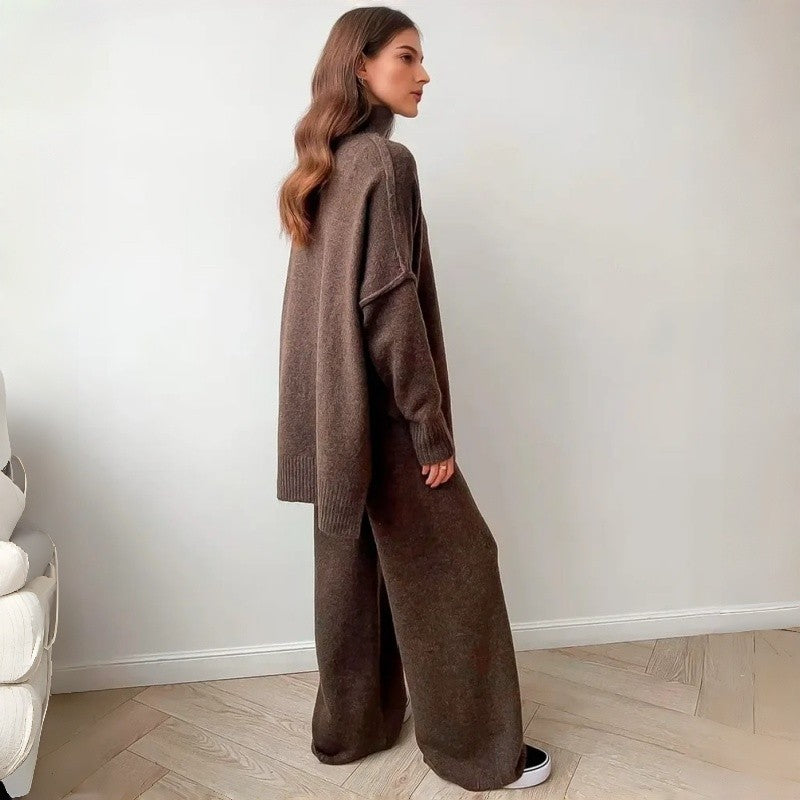 Loose High Neck Knit Sweater Pants Set