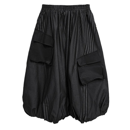 Paneled Pocket Striped Midi Skirt
