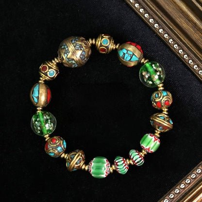 Original Design Retro Nepal Ancient Method Tibetan Beads Transfer Beads Glass Bracelet