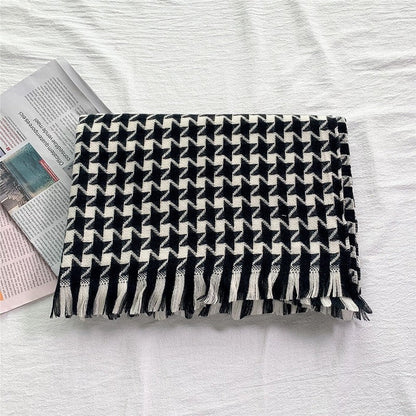 Imitated Cashmere Houndstooth Tassel Shawl Scarf