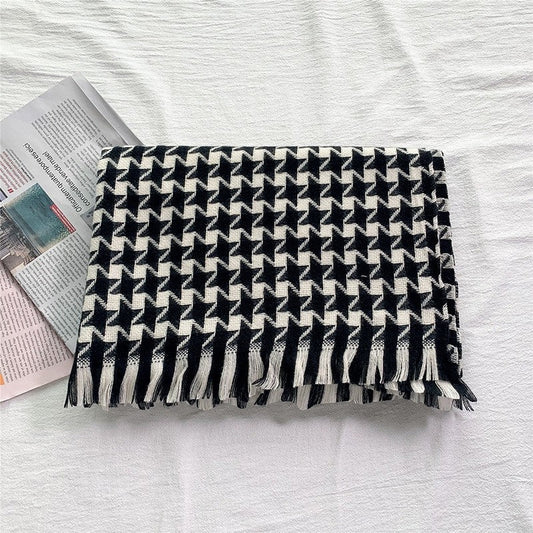 Imitated Cashmere Houndstooth Tassel Shawl Scarf
