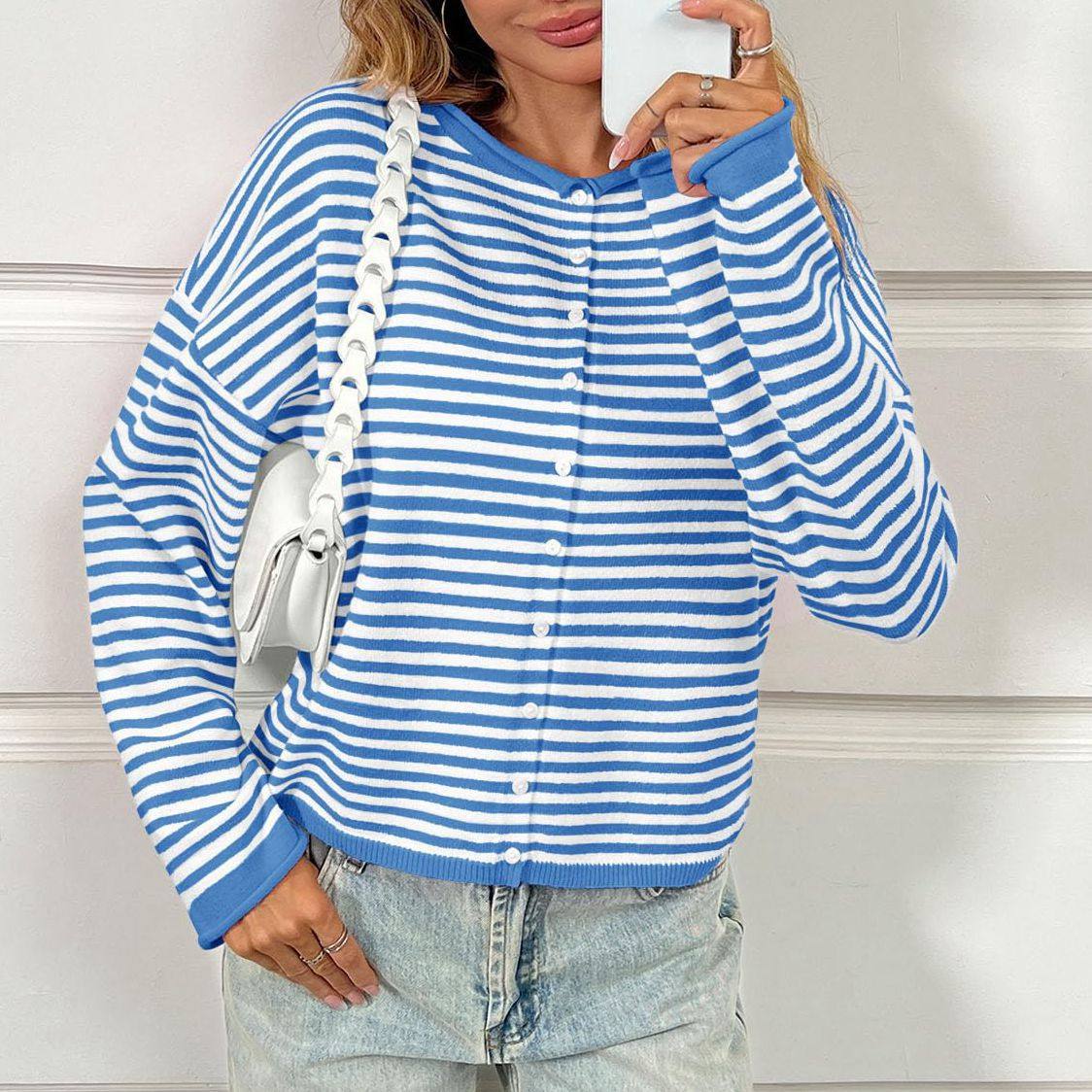 Striped Color Block Sweater Cardigan