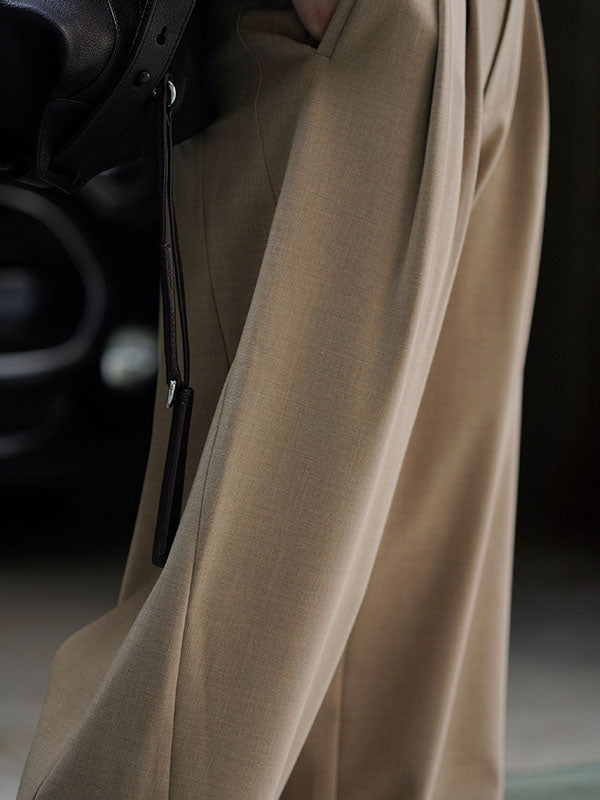 High Waisted Loose Pleated Solid Color Split-Joint Casual Pants Bottoms Trousers