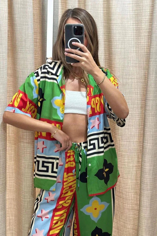 Contrast print two piece set