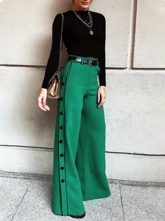 H-line Wide Leg Solid Color Pants