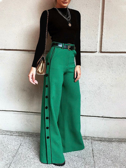 H-line Wide Leg Solid Color Pants